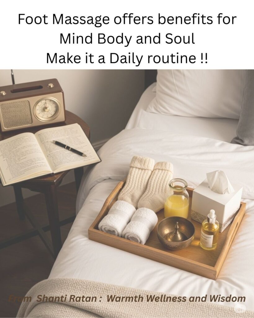 My Nightly Foot Massage: How This Ancient Ritual Healed My Joints and Mind After 35 🌙✨ Nightly wellness ritual setup including warm oil, towels, and cotton socks for foot care.
